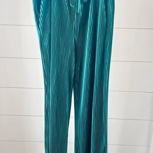 Elegant Teal Striped Wide Leg Pants
